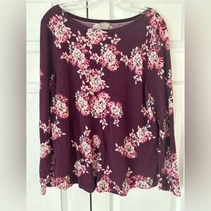 NWOT Chico’s Women’s Pink/Purple Flower Print Boat Neck Tunic Blouse Shirt Sz L